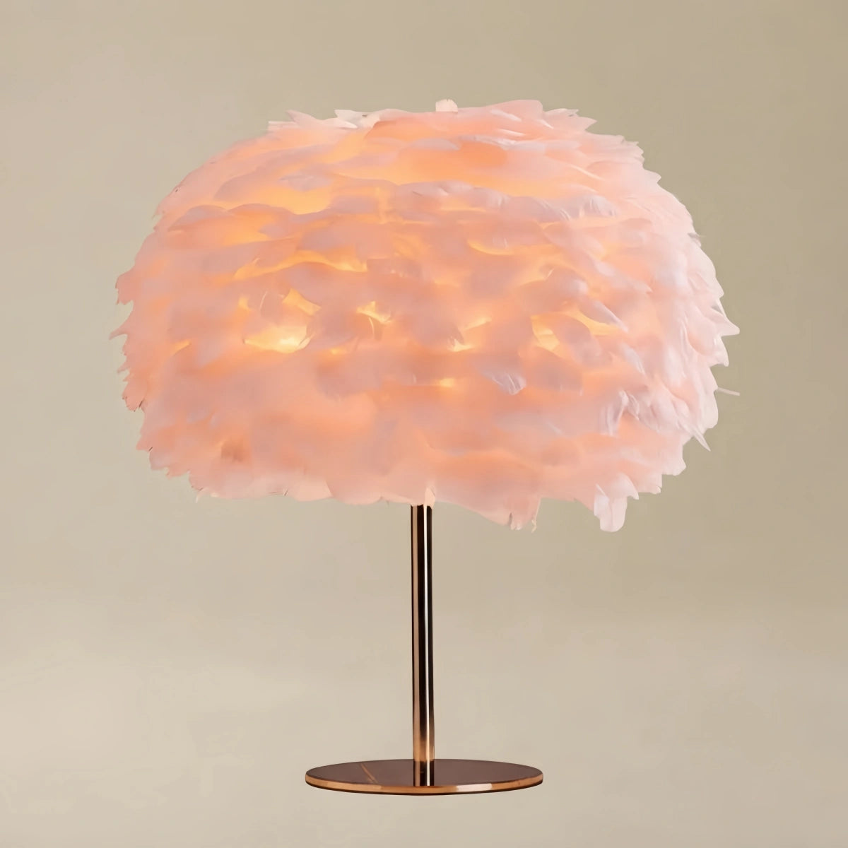 Velora Elegant Globe Feather Table Lamp -- Gold with White/Pink/Grey for Bedroom Living Room