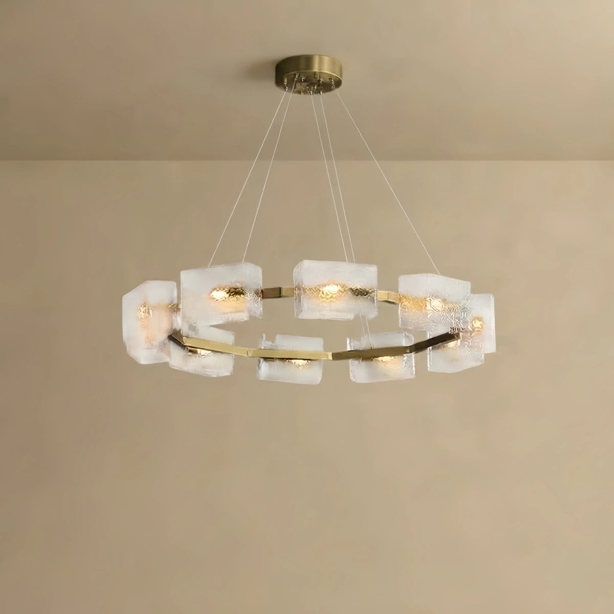 Geometric Chandelier -- Brass Water Ripple Glass for Living Room