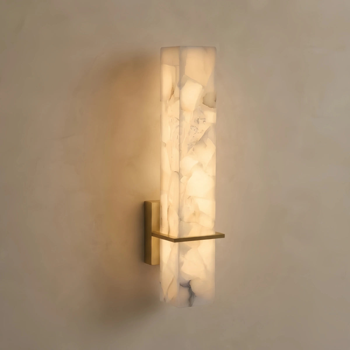 Alba Minimalist Cuboid Wall Lamp -- White Alabaster & Metal for Bedroom Living Room