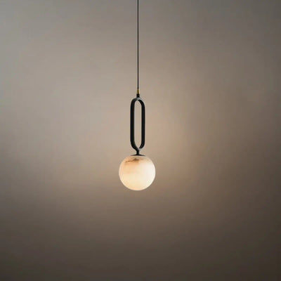 Alba Minimalist Alabaster Pendant Light – White Metal