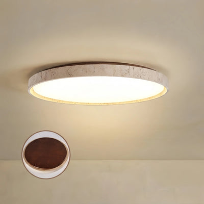 Strata Modern Minimalist Travertine Ceiling Light – Walnut or Wood for Bedroom