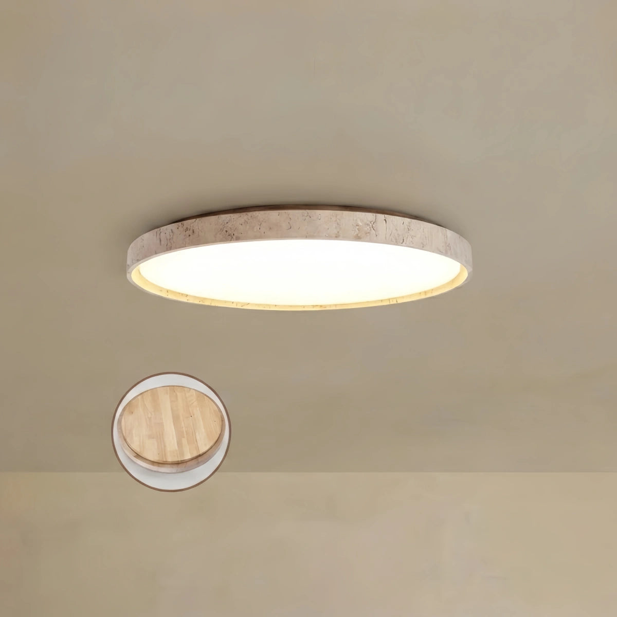 Minimalist Travertine Ceiling Light – Walnut or Wood for Bedroom, Hallway, Living Room