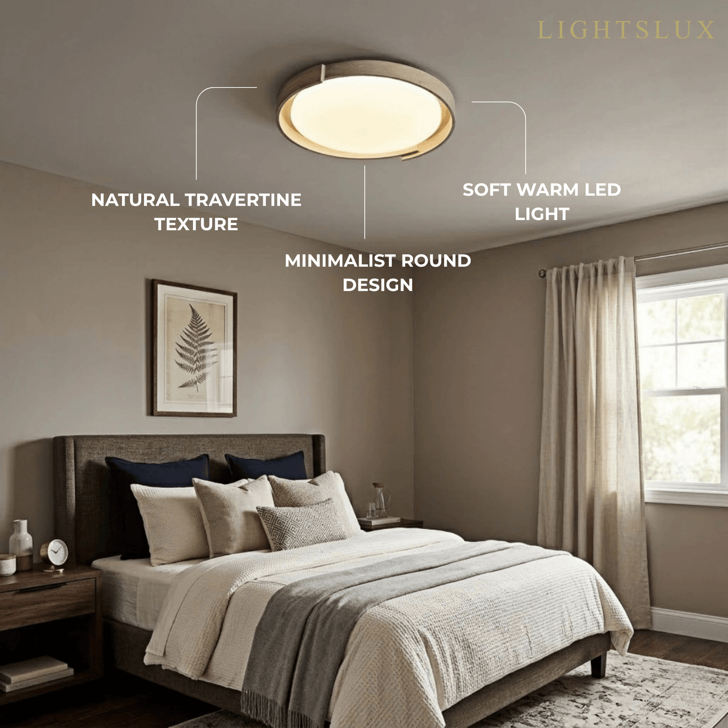 Strata Minimalist Round Travertine Ceiling Light