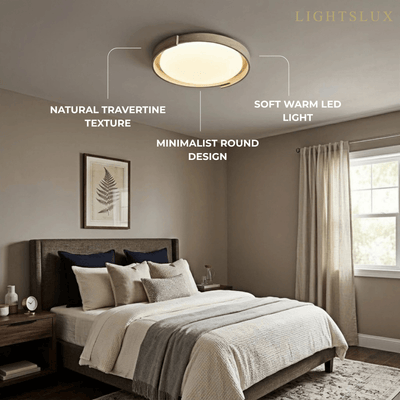 Strata Minimalist Round Travertine Ceiling Light