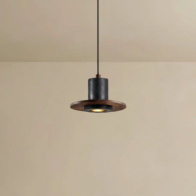 Strata Minimalist Travertine Pendant Light -- Black Walnut for Dining Room Kitchen Island Living Room