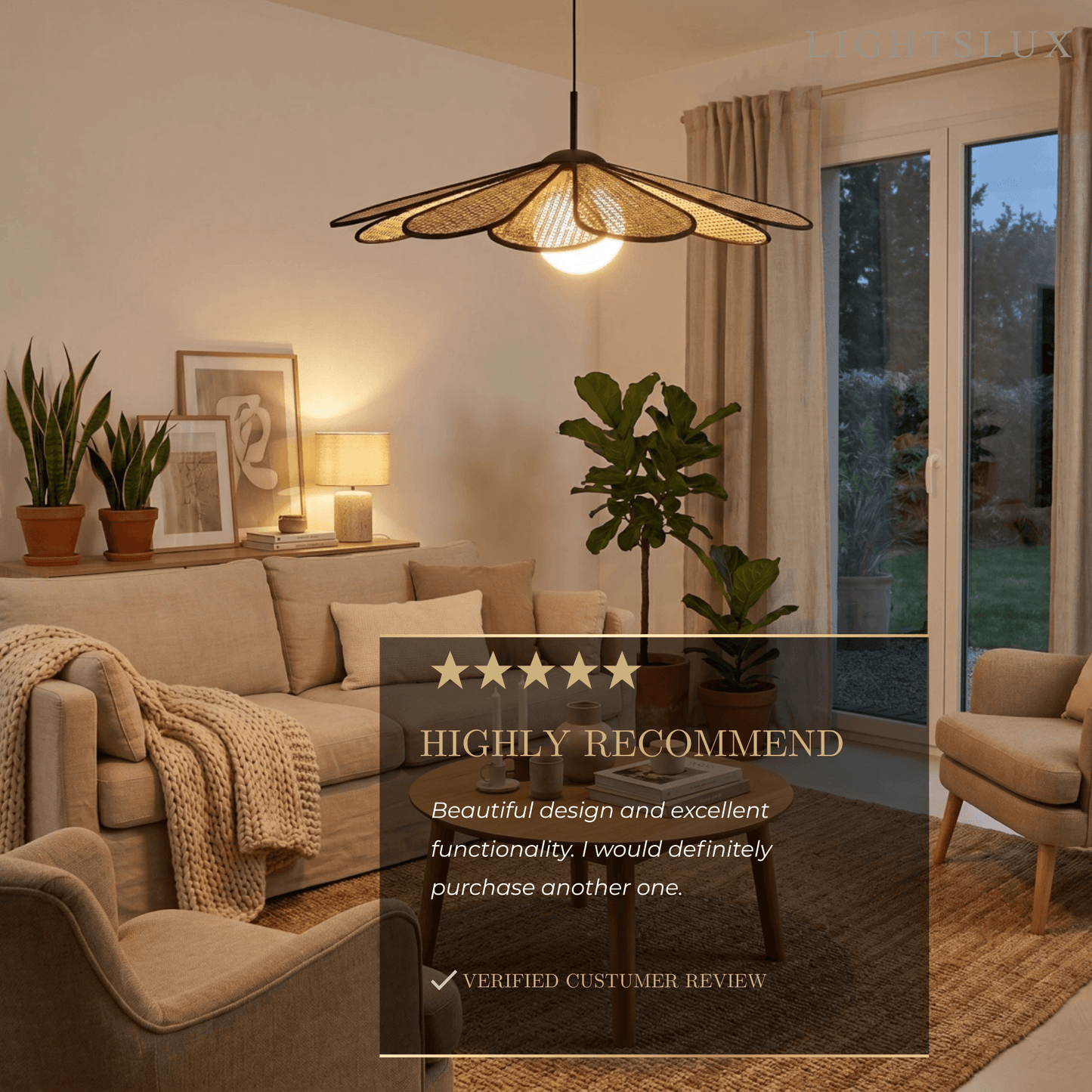 Bamburo Natural Rattan Petal Pendant Light
