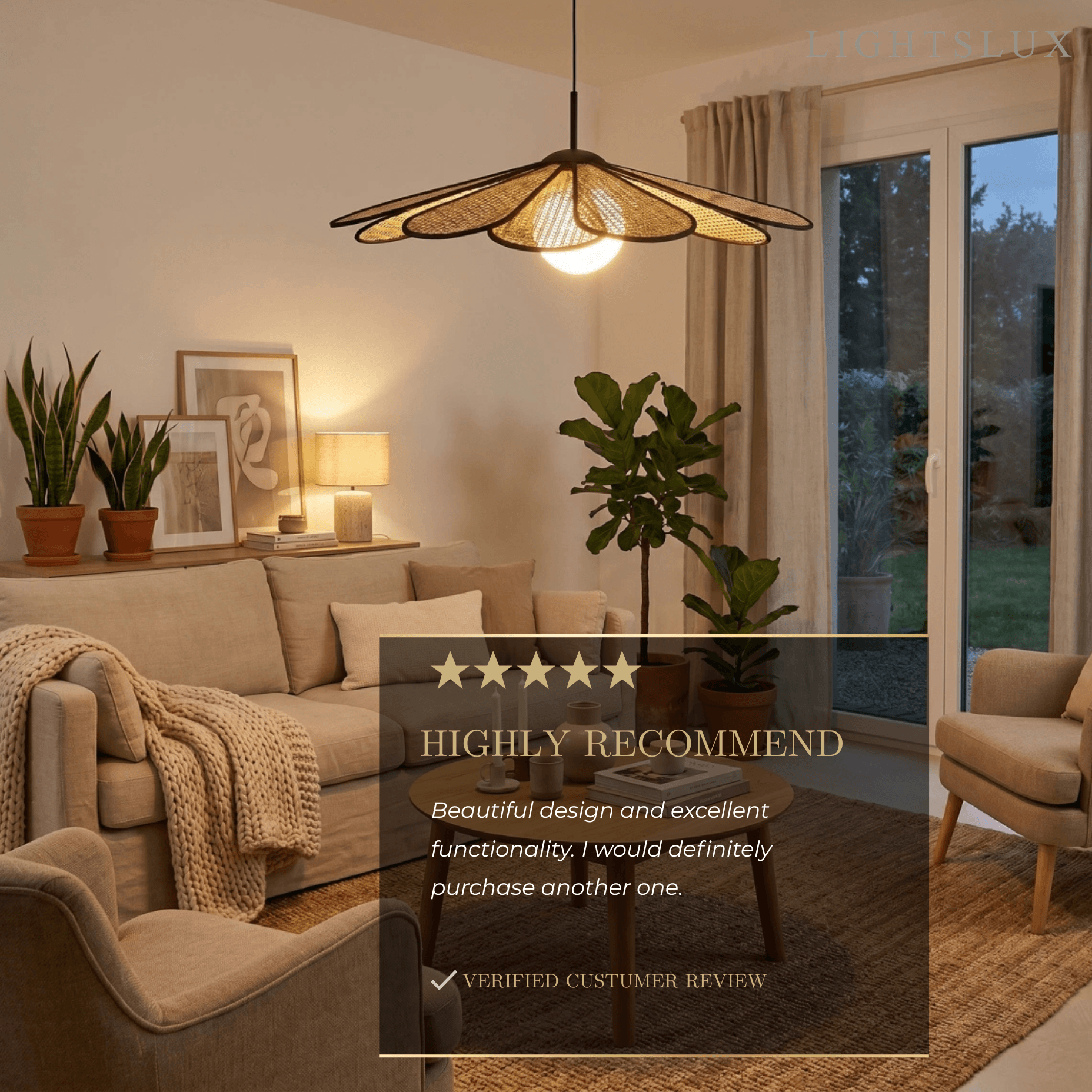 Bamburo Natural Rattan Petal Pendant Light