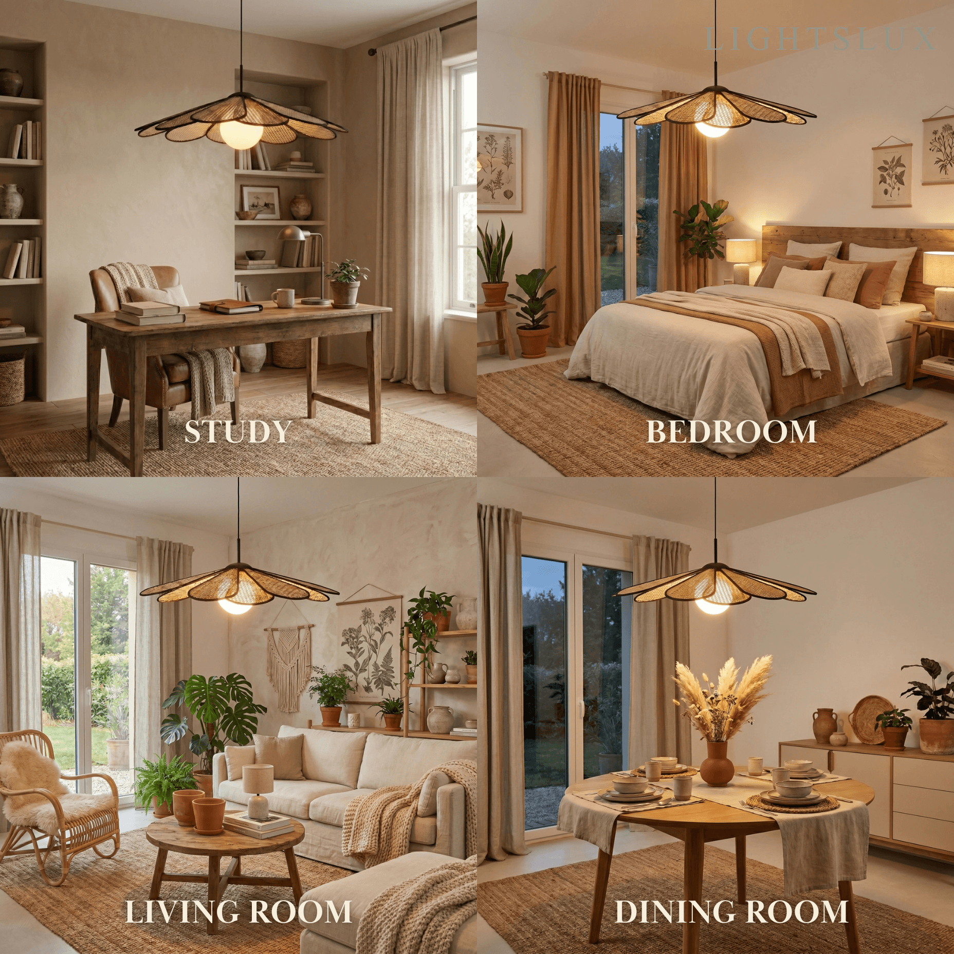 Bamburo Natural Rattan Petal Pendant Light