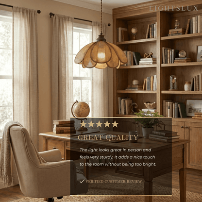 Bamburo Natural Pendant Light Rattan and Wood Walnut 