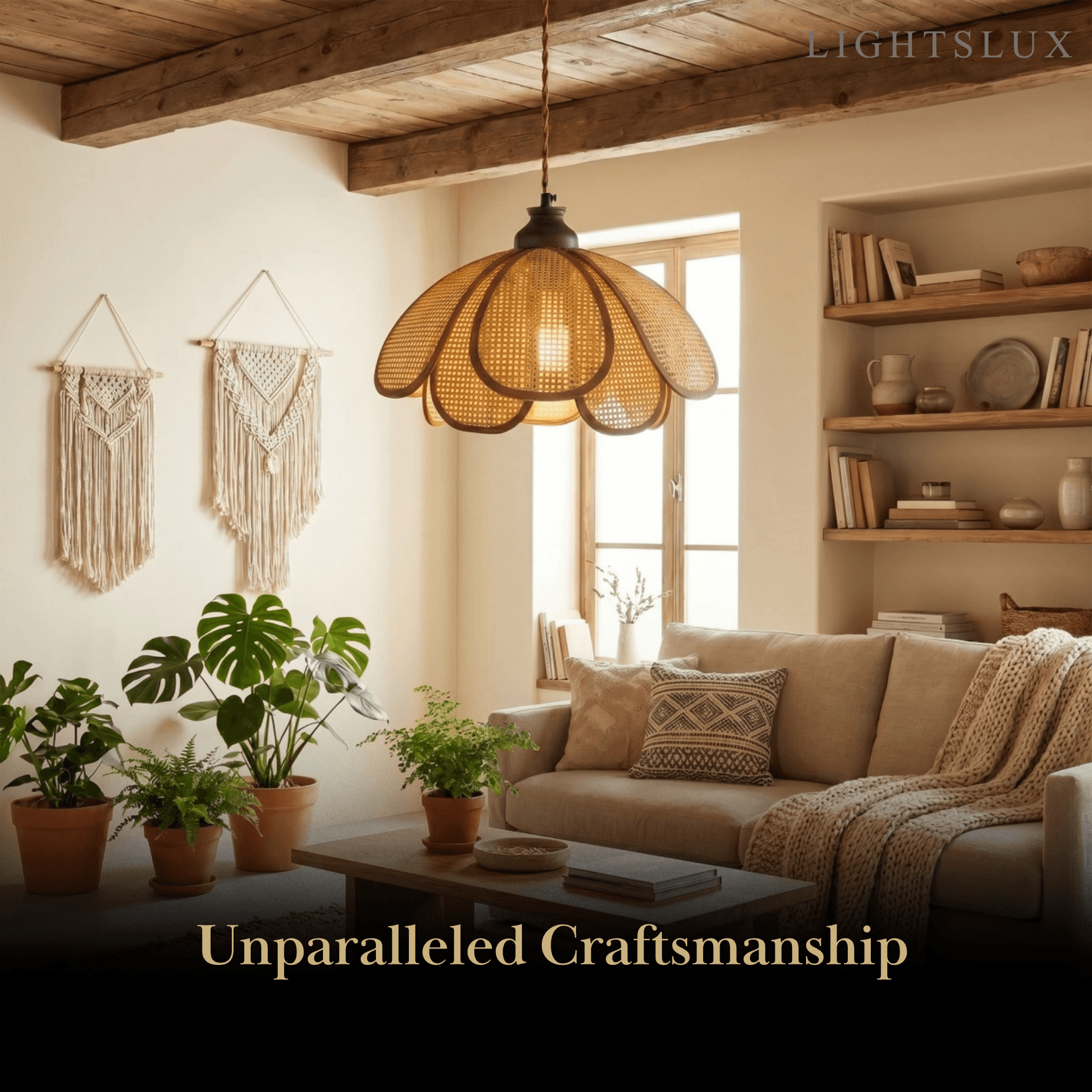 Bamburo Natural Pendant Light Rattan and Wood Walnut 