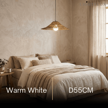 Bamburo Natural Rattan Pendant Light Conical Metal Woven Lamp