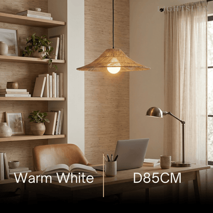 Bamburo Natural Rattan Pendant Light Conical Metal Woven Lamp