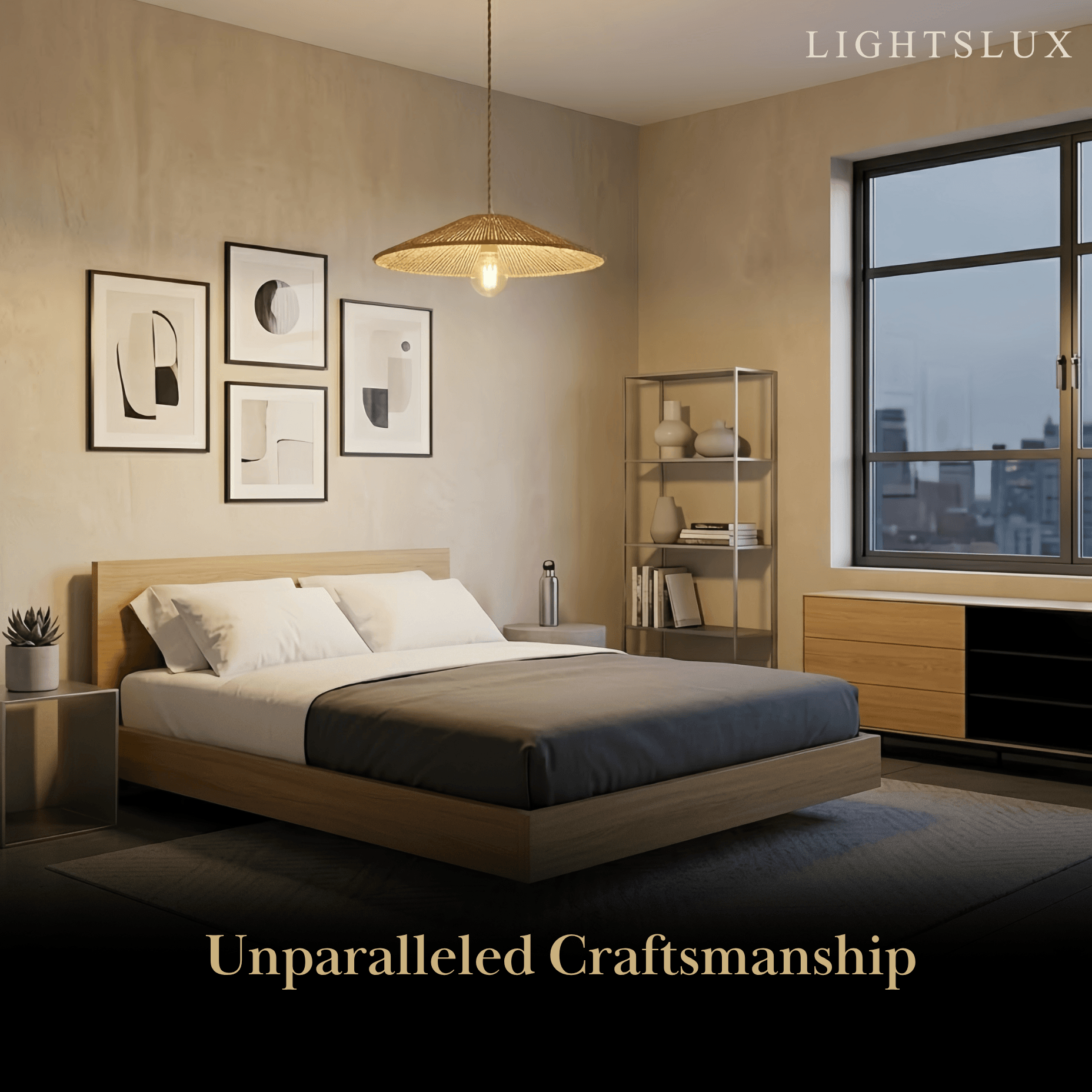 Bamburo Natural Japanese Style Rattan Pendant Light - Brown/Black Hemp Rope for Kitchen, Dining Room & Living Room