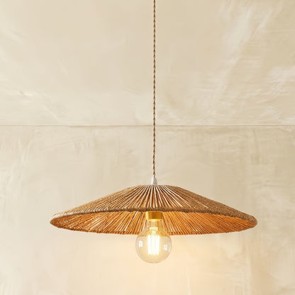Bamburo Natural Japanese Style Rattan Pendant Light - Brown/Black Hemp Rope for Kitchen, Dining Room & Living Room