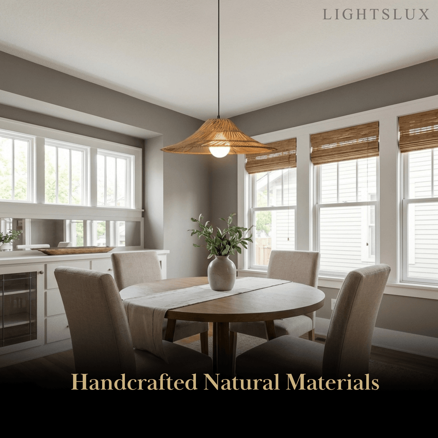 Bamburo Natural Rattan Pendant Light -- Natural Rattan for Bedroom Dining Room Living Room