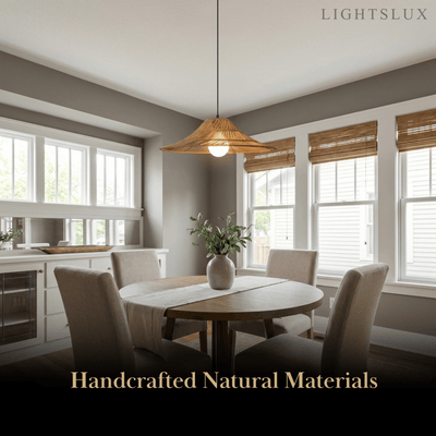 Bamburo Natural Rattan Pendant Light -- Natural Rattan for Bedroom Dining Room Living Room