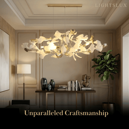 Velora Minimalist Ginkgo Leaf Chandelier -- Iron & Glass for Dining Room