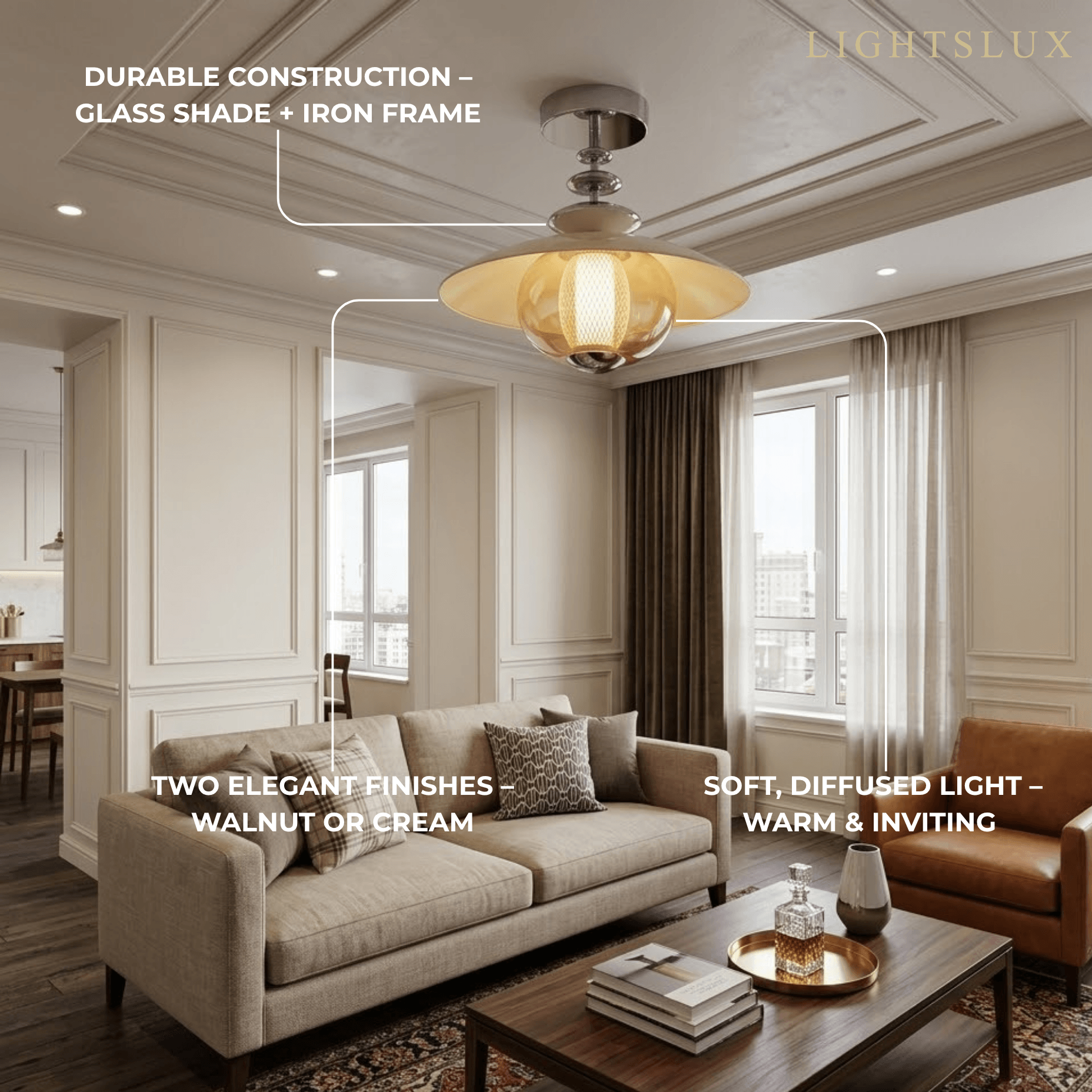 Irondale Vintage French Cream Ceiling Light -- Glass & Iron for Hallway