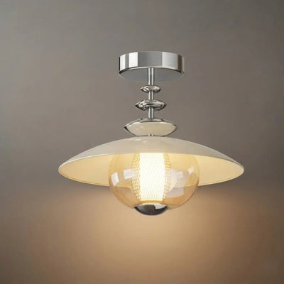 Irondale Vintage French Cream Ceiling Light -- Glass & Iron for Hallway