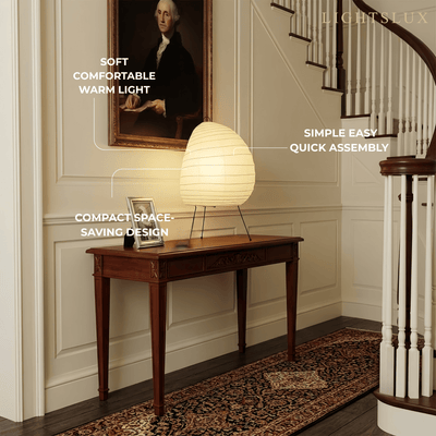 Zenno Japanese Table Lamp -- Metal & Rice 