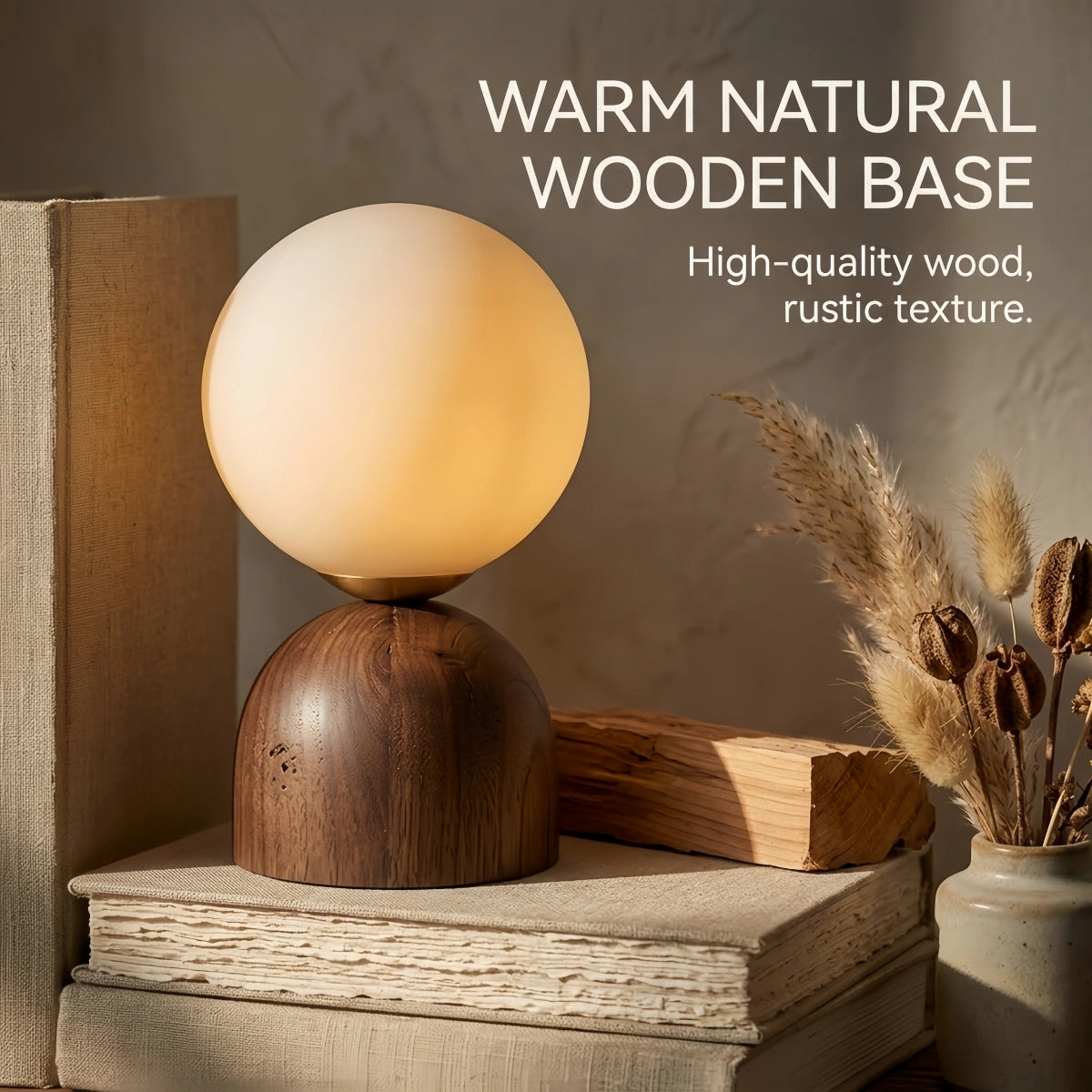 Mid-Century Table Lamp -- Wood & Glass for Living Room 