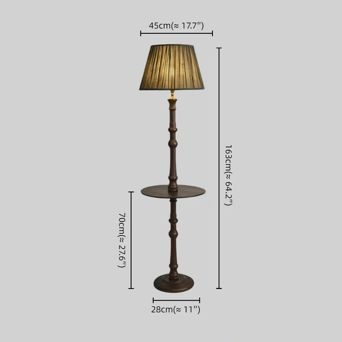 Vintage Pleated Retro Side Table Floor Lamp -- Wood &