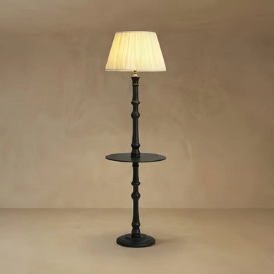Zenno Vintage Pleated Retro Side Table Floor Lamp -- Wood & Fabric for Living Room
