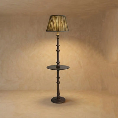 Zenno Vintage Pleated Retro Side Table Floor Lamp -- Wood & Fabric 