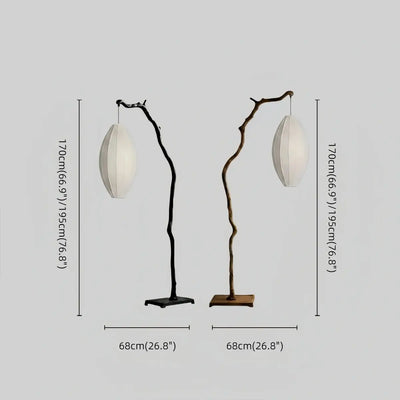 Zenno Wabi-sabi Sculptural Tree Floor Lamp -- Resin & Fabric Black/Brown for Living Room Size