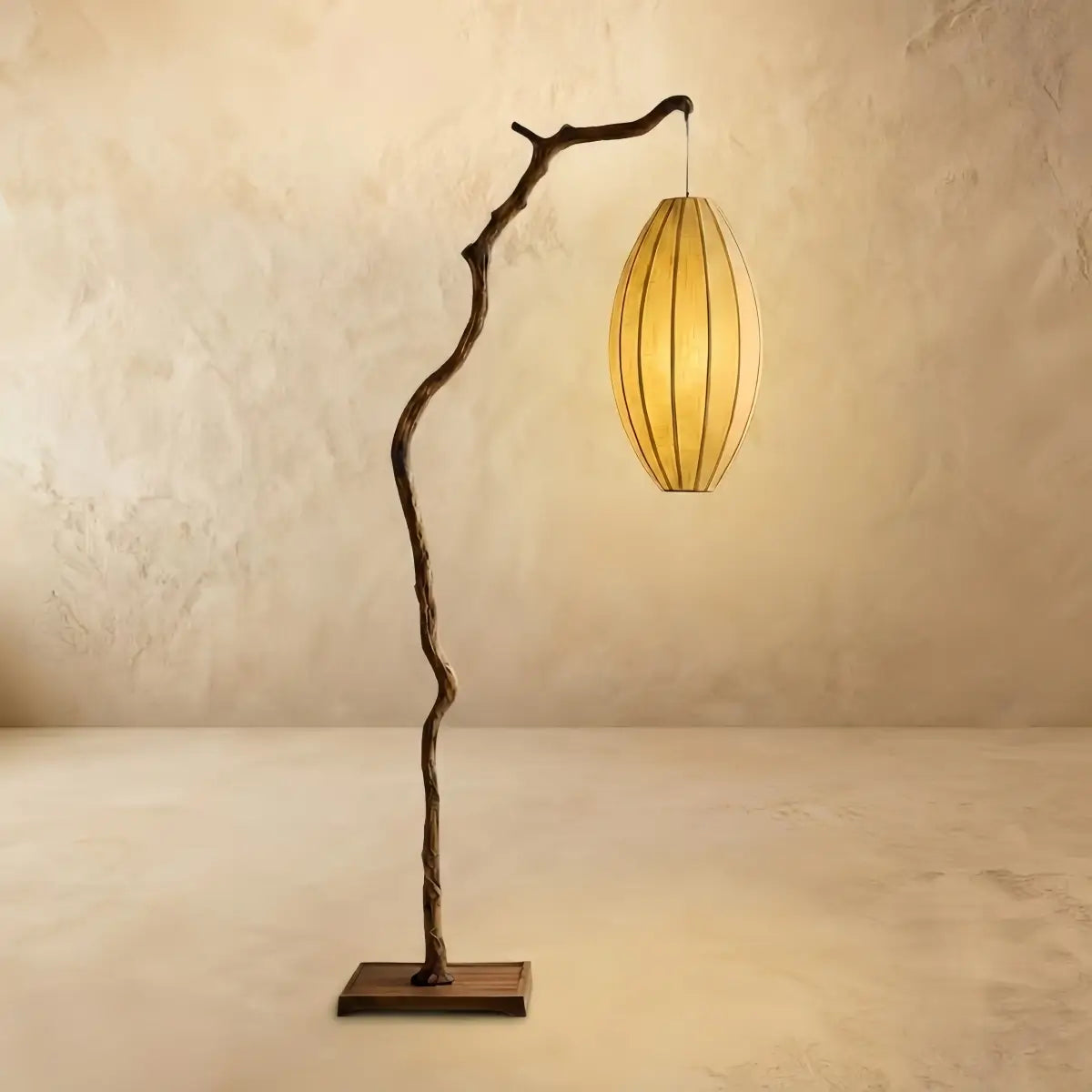 Zenno Wabi-sabi Sculptural Tree Floor Lamp -- Resin & Fabric Brown for Living Room