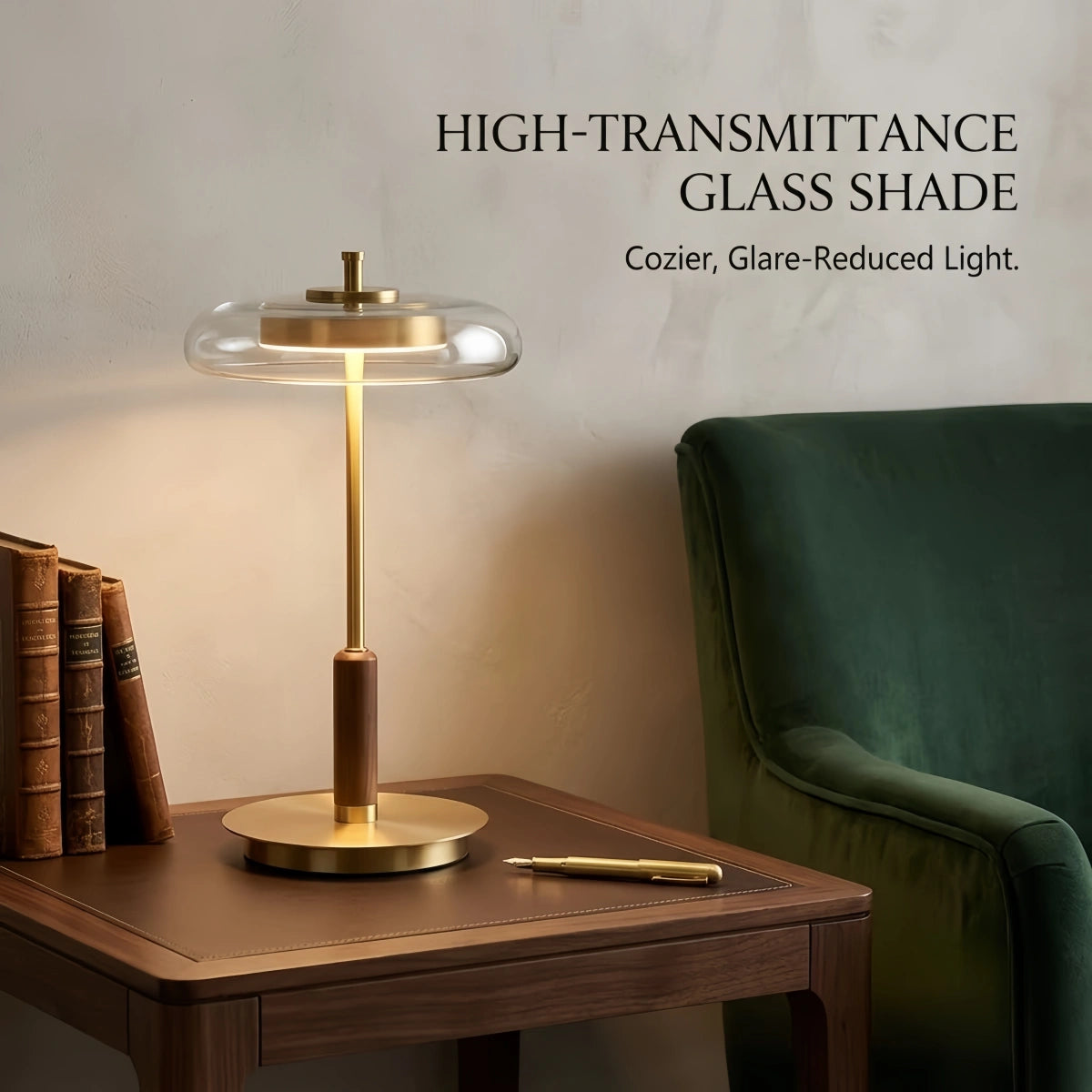 Vetro Classical Table Lamp -- Glass Wood Brass for Bedoom