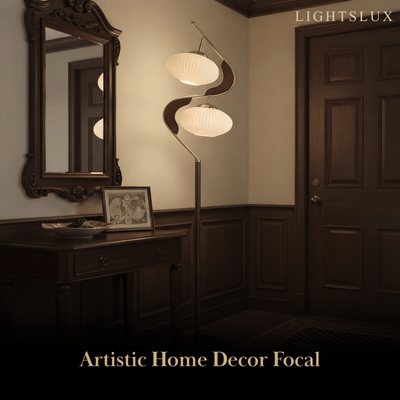 Velora Art Deco Floor Lamp-- Glass Metal Wood for Living Room