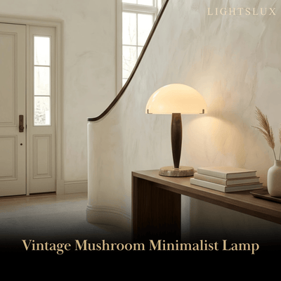 Zenno Modern Table Lamp -- Glass & Walnut Wood & Marble for Foyer
