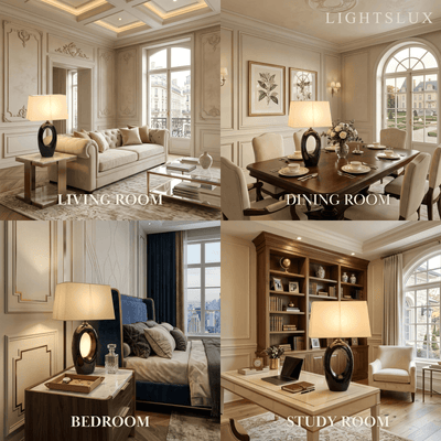 Sandora Nordic Table Lamp — Ceramic & Fabric Black/White for Bedroom Living Room Indoor