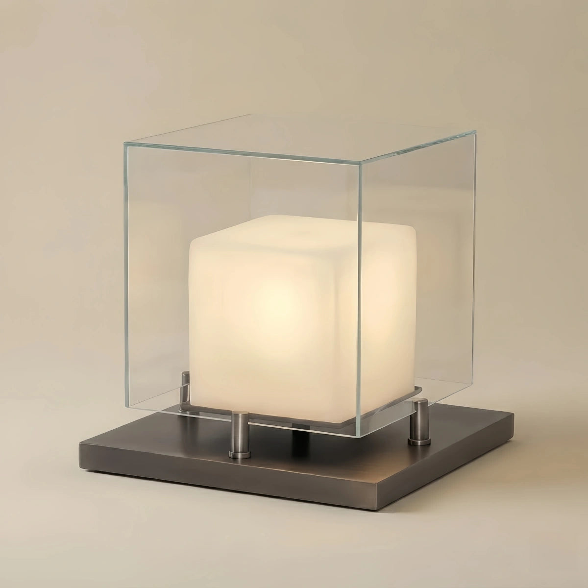 Alba Designer Table Lamp -- Glass & Alabaster with Stainless Steel for Living Room