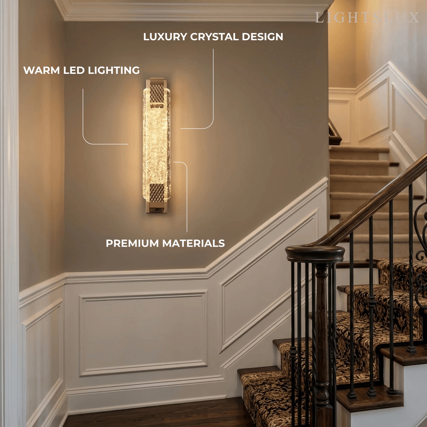 Luxury Wall Lamp – Gold Crystal Rectangular Bedroom
