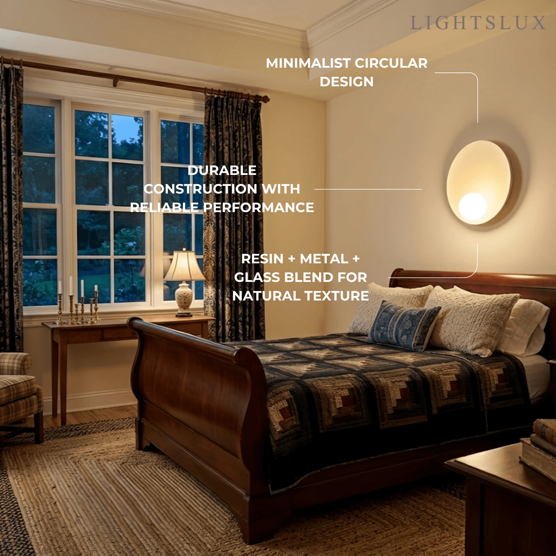  Wall Lamp — Natural Resin & Metal with Warm Glow Bedroom