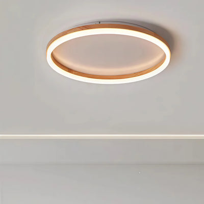 Zenno Minimalist Ring Dimmable Flush Mount Ceiling Light – Wood & Acrylic for Bedroom