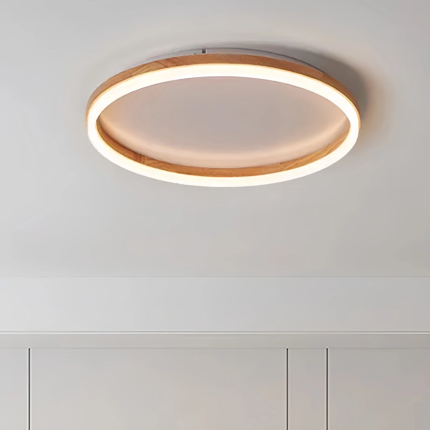 Zenno Minimalist Ring Dimmable Flush Mount Ceiling Light – Wood & Acrylic for Bedroom