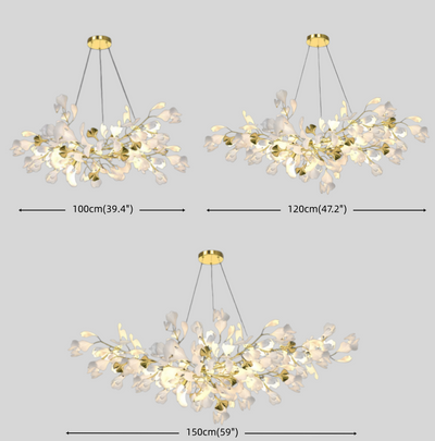 Excelis Art Deco White Chandelier – Metal/Acrylic Gingko Design for Living Room