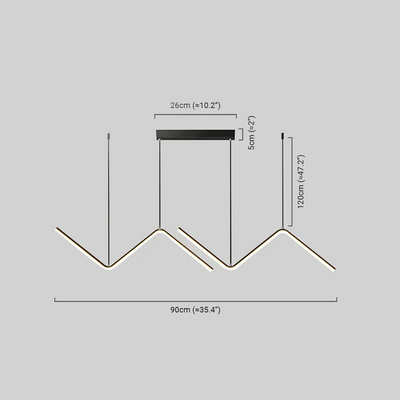 Arcato Minimalist Black/Gold Pendant Light - Wavy Linear Metal Lamp for Dining Room