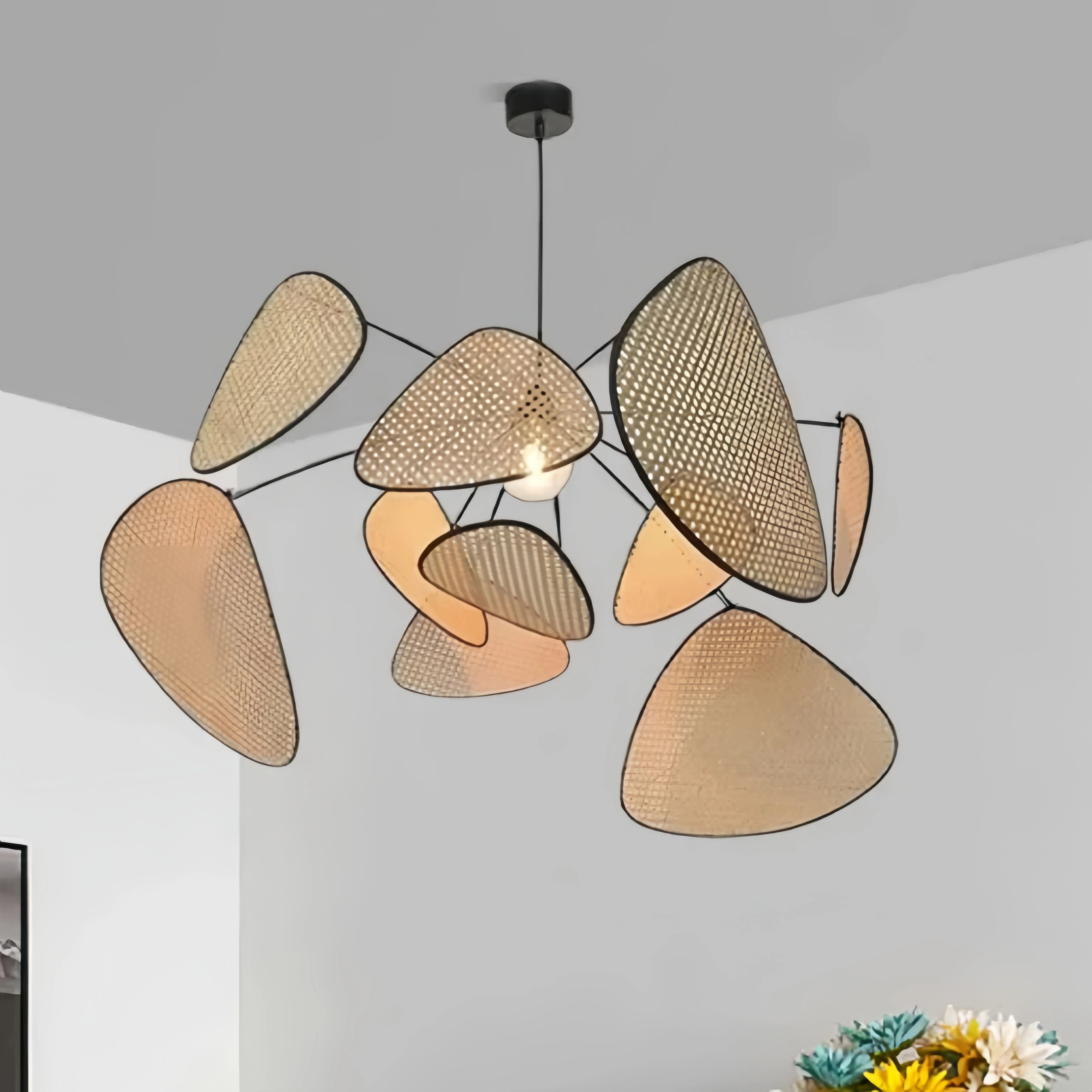 Zenno Art Deco Designer Rattan Chandelier 