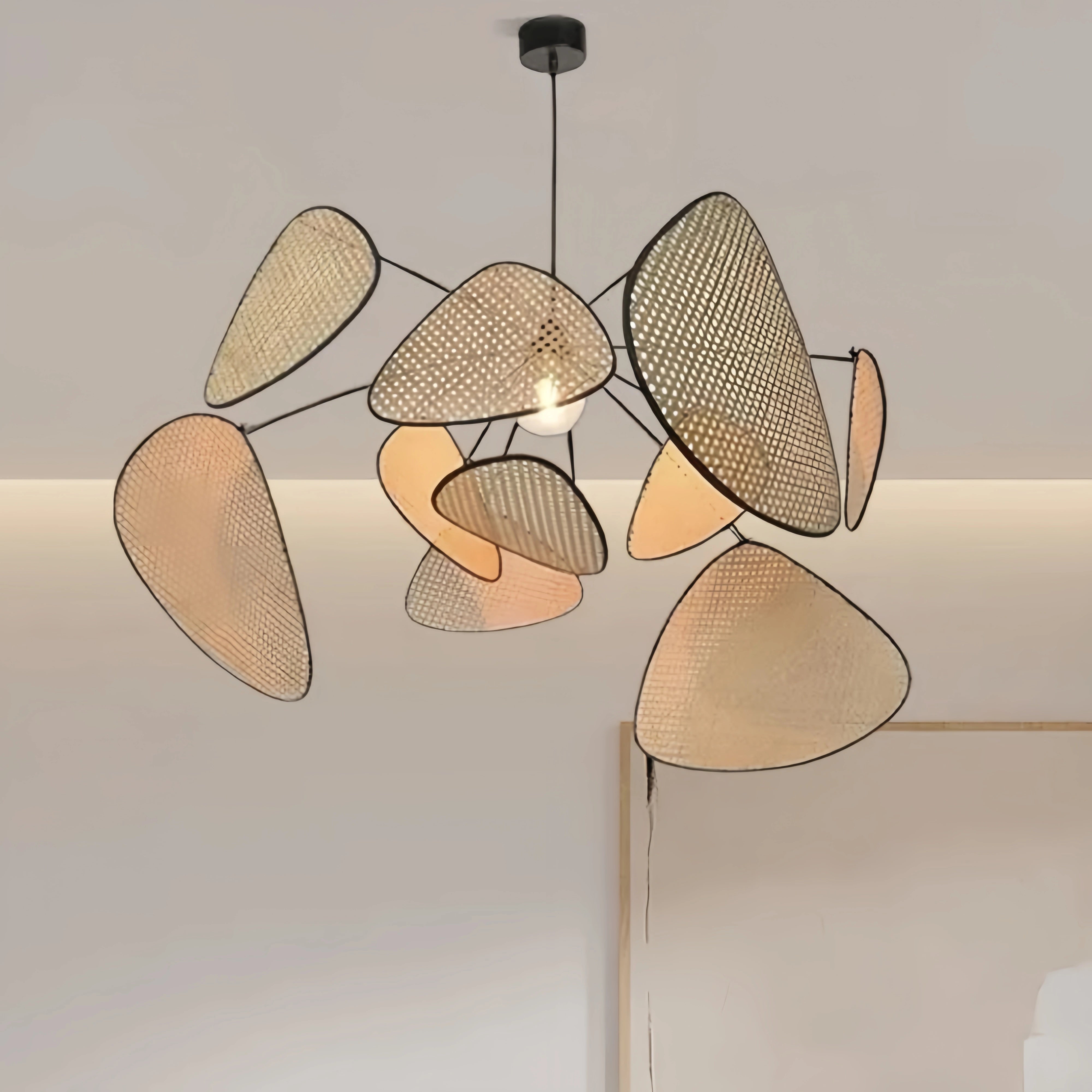 Zenno Art Deco Designer Rattan Chandelier 