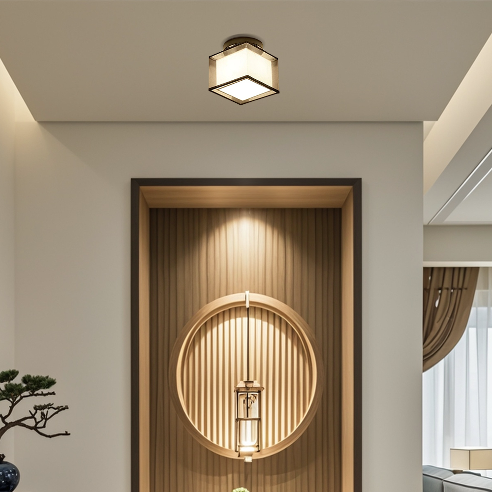 Flush Mount Ceiling Light — Fabric & Metal Square/Circular