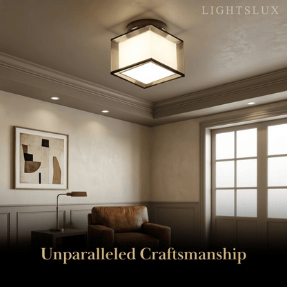 Modern Flush Mount Ceiling Light — Fabric & Metal Square/Circular
