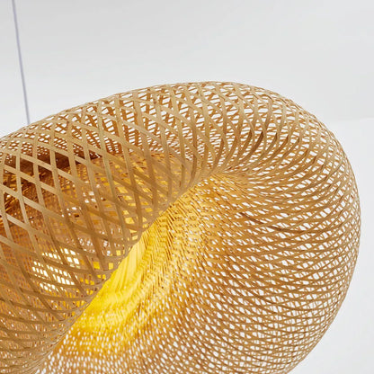Bamburo Natural Bamboo Pendant Light – Irregular Wood Design for Dining Room