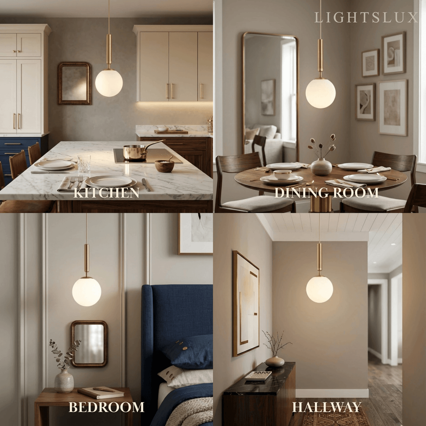 Modern Gold Pendant Light – Globular Glass/Metal Fixture