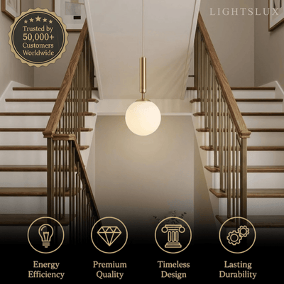 Modern Gold Pendant Light – Globular Glass/Metal Fixture
