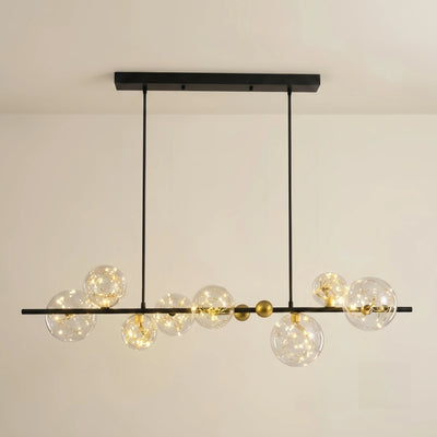 Modern Bubble Chandelier – Black Metal with Clear Crystal Glass for Kitchen