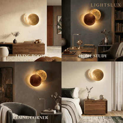 Lunara Nordic Moon LED Wall Lamp – Metal Gold/Red Copper for Bedroom